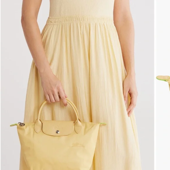 NIB Longchamp Small Le Pilage Green Recycled Canvas Top with Handle Bag (Wheat) - Picture 2 of 12